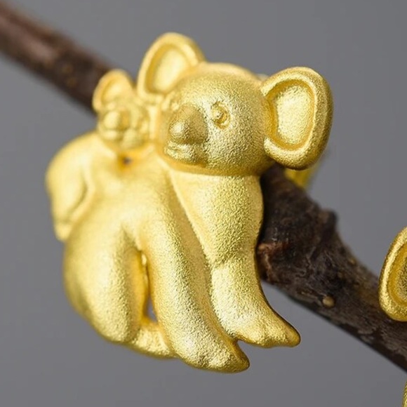 🎁 Artisan Handmade Dainty Gold Koala 925 Silver The Zary  Earrings - Picture 4 of 8